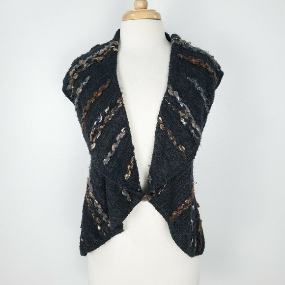 Curio Sweaters - CURIO Small Wool Mohair Angora Sleeveless Knit Draped Women's Cardigan Sweater